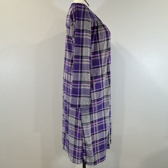 Aria Collection Purple Gray Plaid Long-Sleeve Nightgown Size L Soft PJs Pockets - Picture 16 of 16